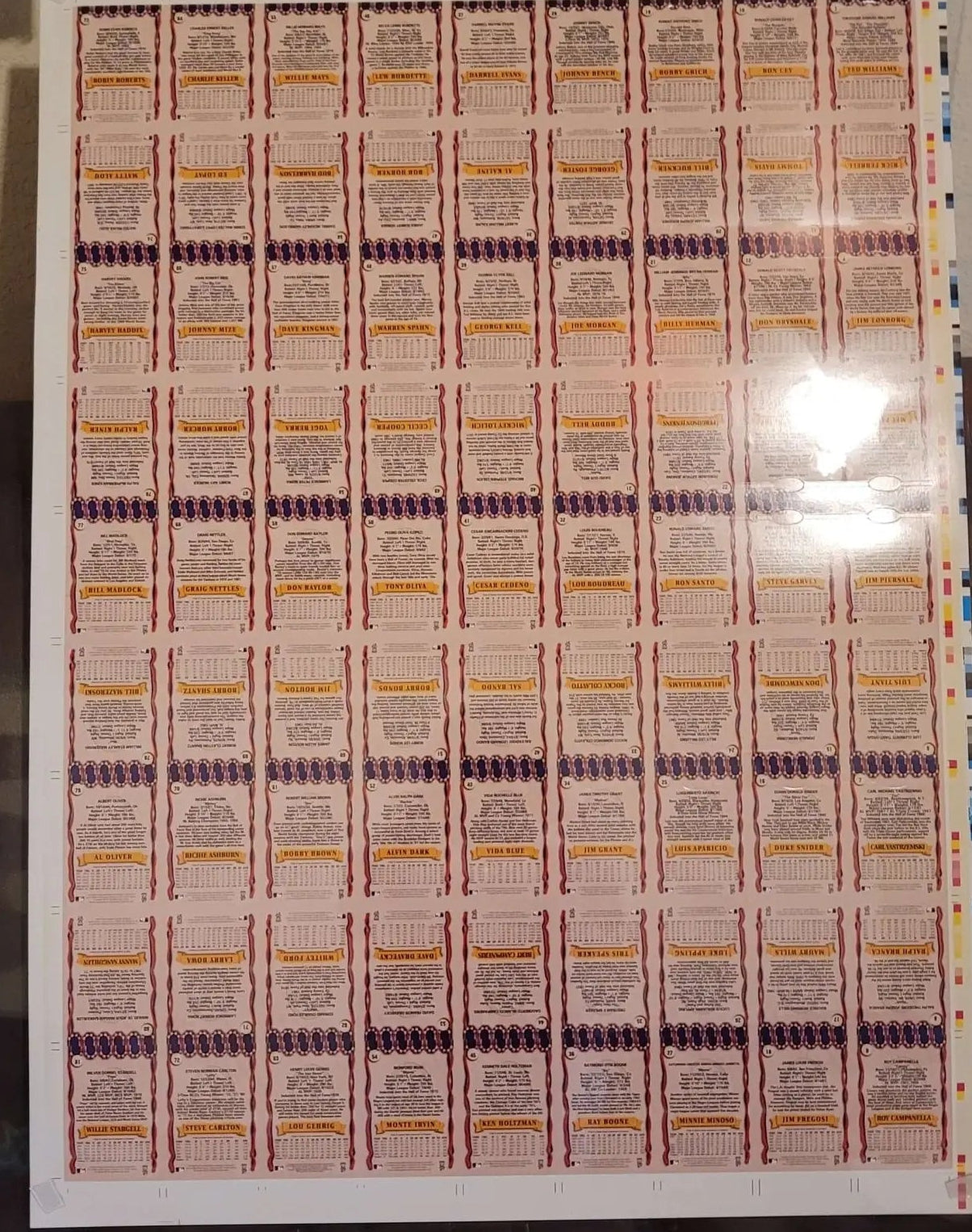 1993 Ted Williams CO., UNCUT 81 Card Sheet W/Ted Williams,Willie Mays, Lou Gehrig + More