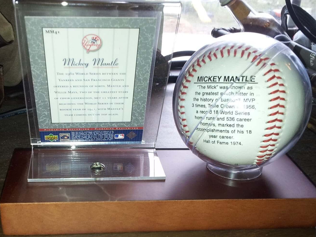Mickey Mantle Signed Ball & Card Display Plaque - Certified Authentic