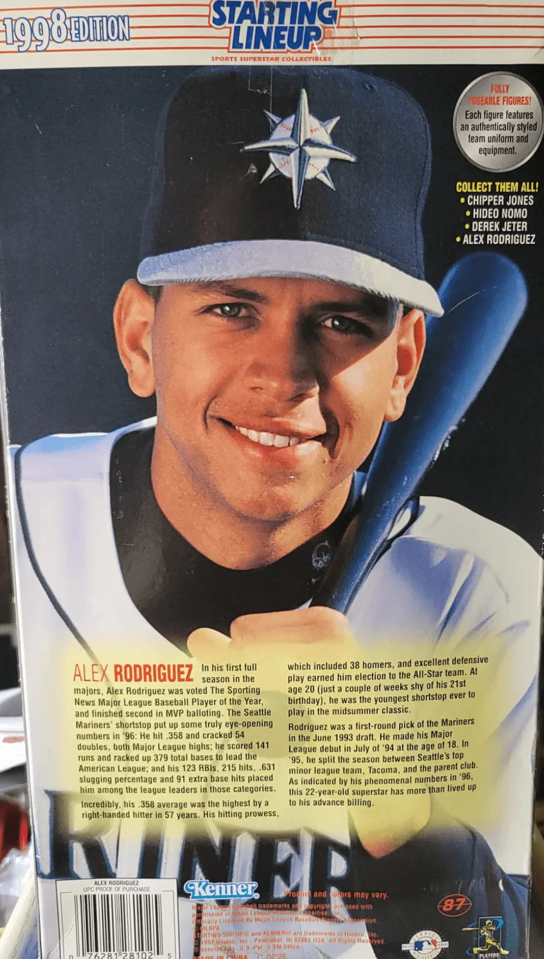 Alex Rodriguez action figure close up face and packaging 1998 collectible