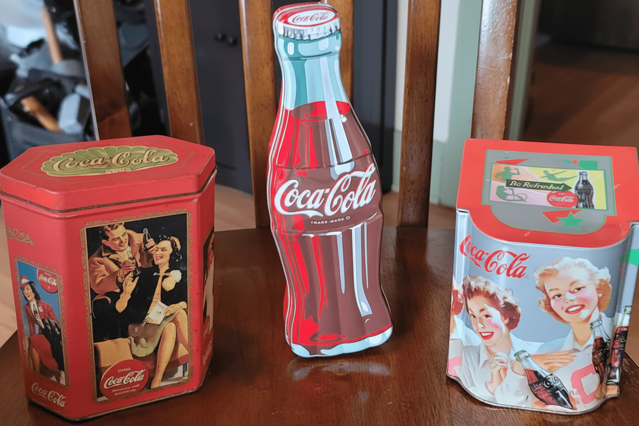 Lote de artículos coleccionables vintage de Coca-Cola: carteles, botellas y recuerdos