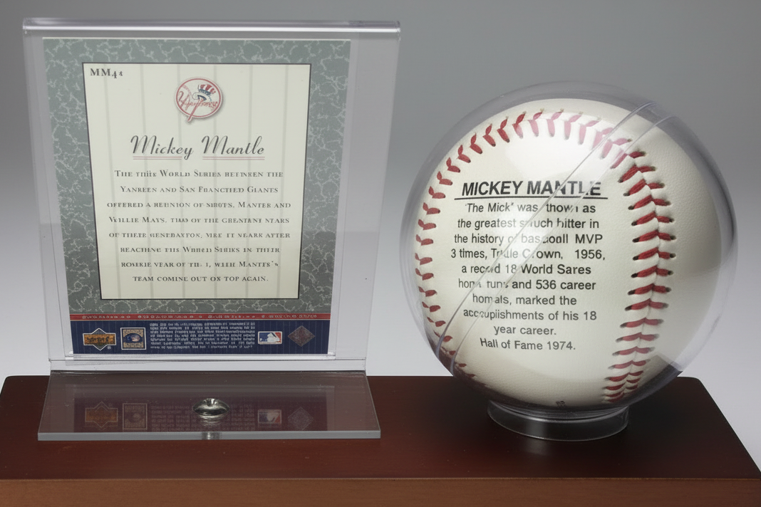 Mickey Mantle Signed Ball & Card Display Plaque - Certified Authentic