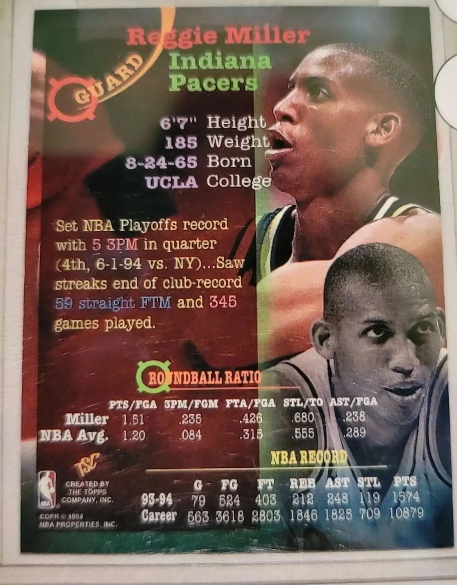 Reggie Miller, Autographed, TSC Card Rosa's Aromatherapy