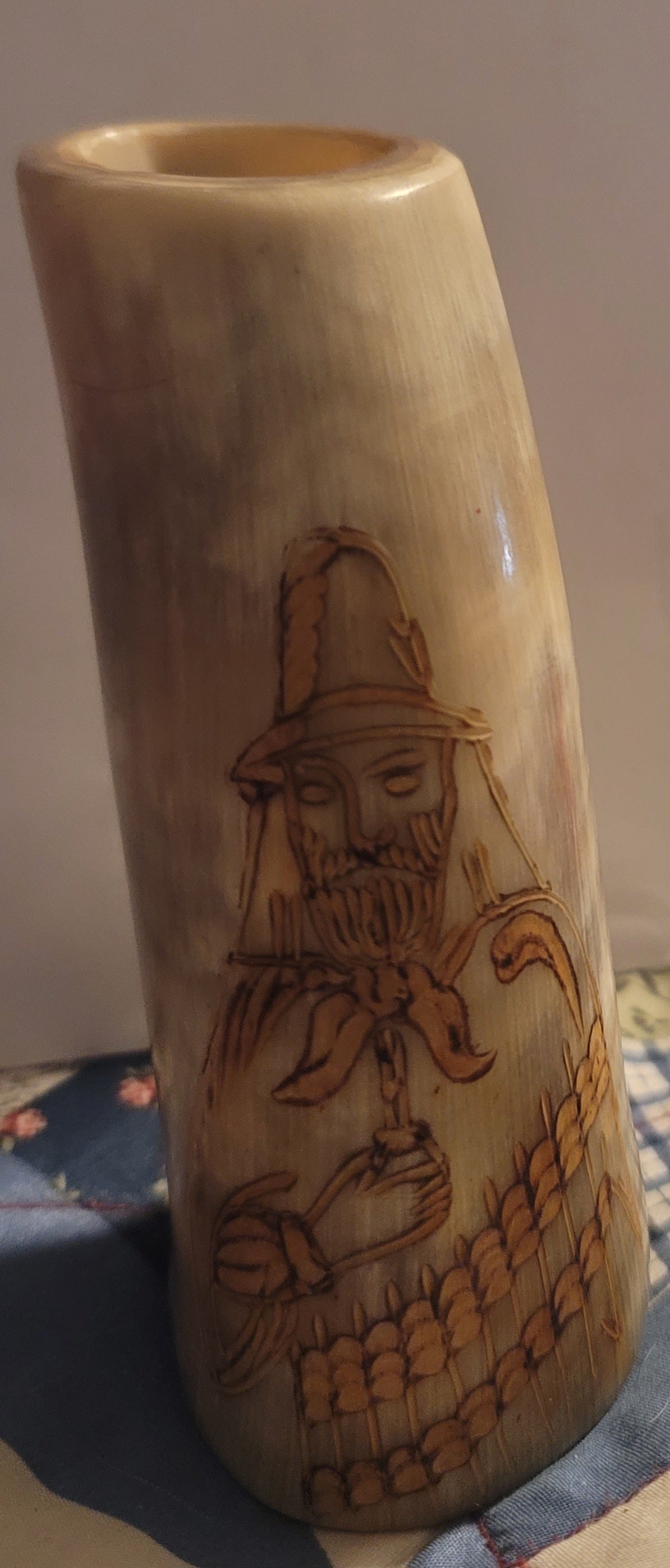 Handcrafted Viking Drinking Horn Mug Cup – Etched Medieval Warrior Design