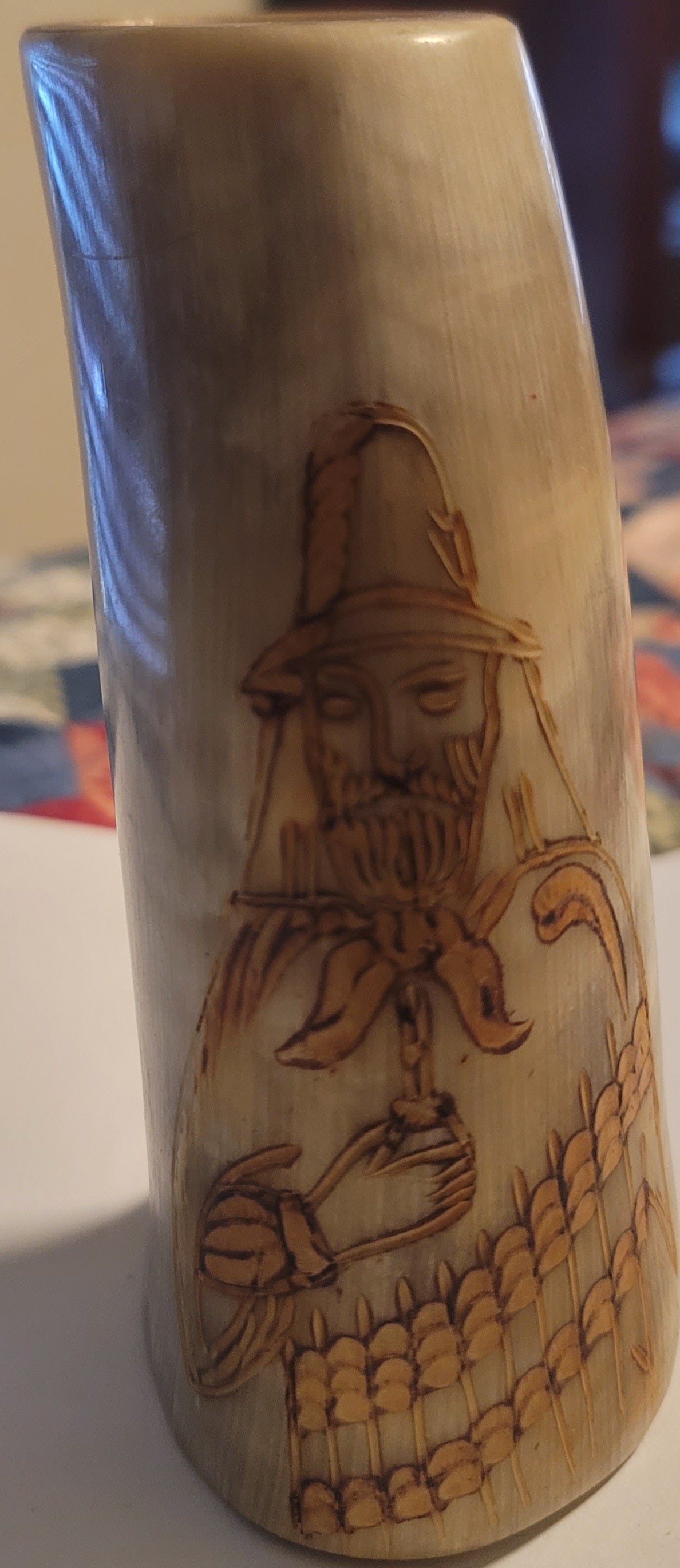 Handcrafted Viking Drinking Horn Mug Cup – Etched Medieval Warrior Design