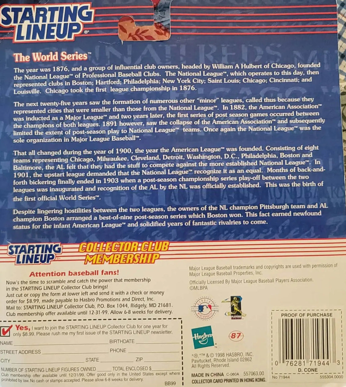 Starting Line Up, David Cone, 1999 Baseball,