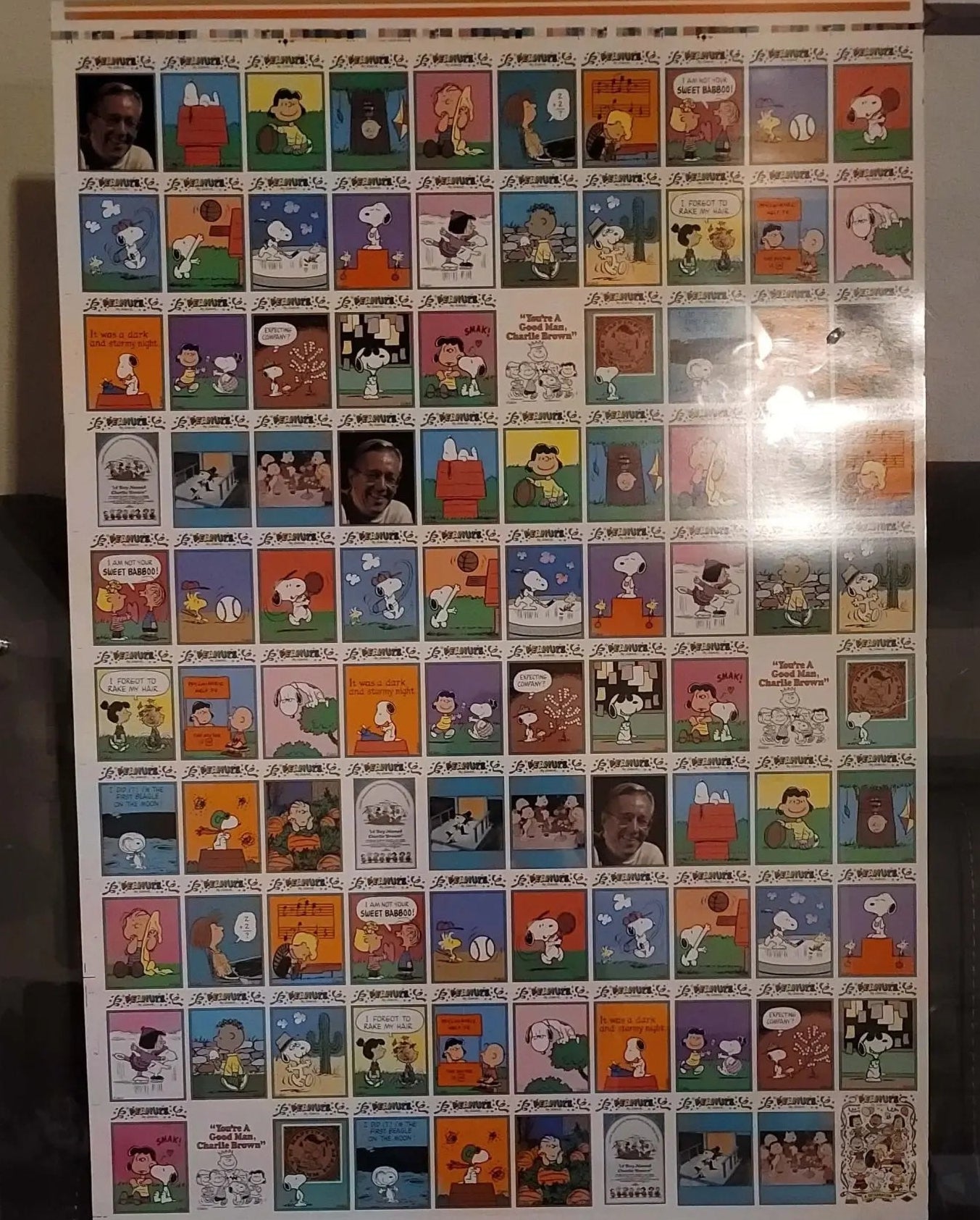 Uncut sheet of Peanuts Trading Card, 99 Card Sheet,