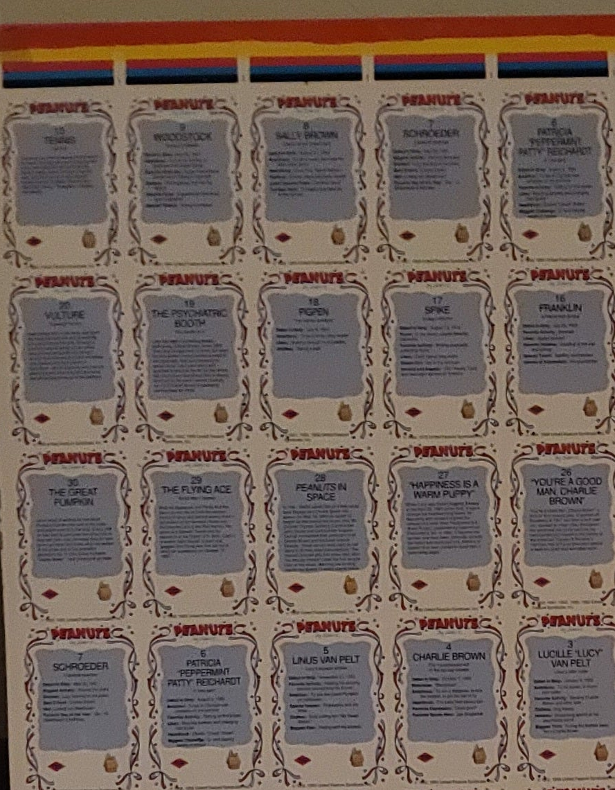 Vintage Peanuts Uncut Trading Card Sheet – 99 Card Collector Display