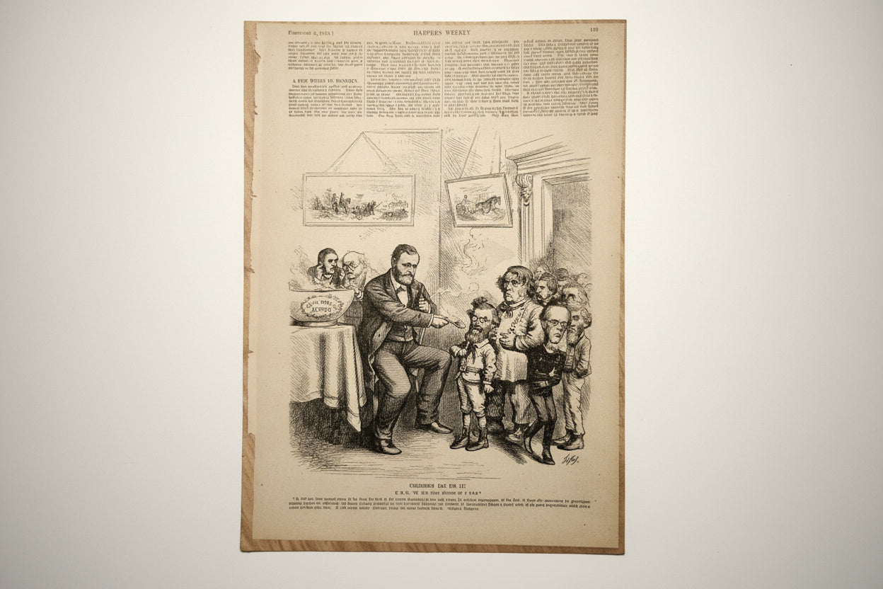 Children Cry for It, Antique 1872, Thomas Nast Plate, Signed,Full Page Image Harpor Weekly