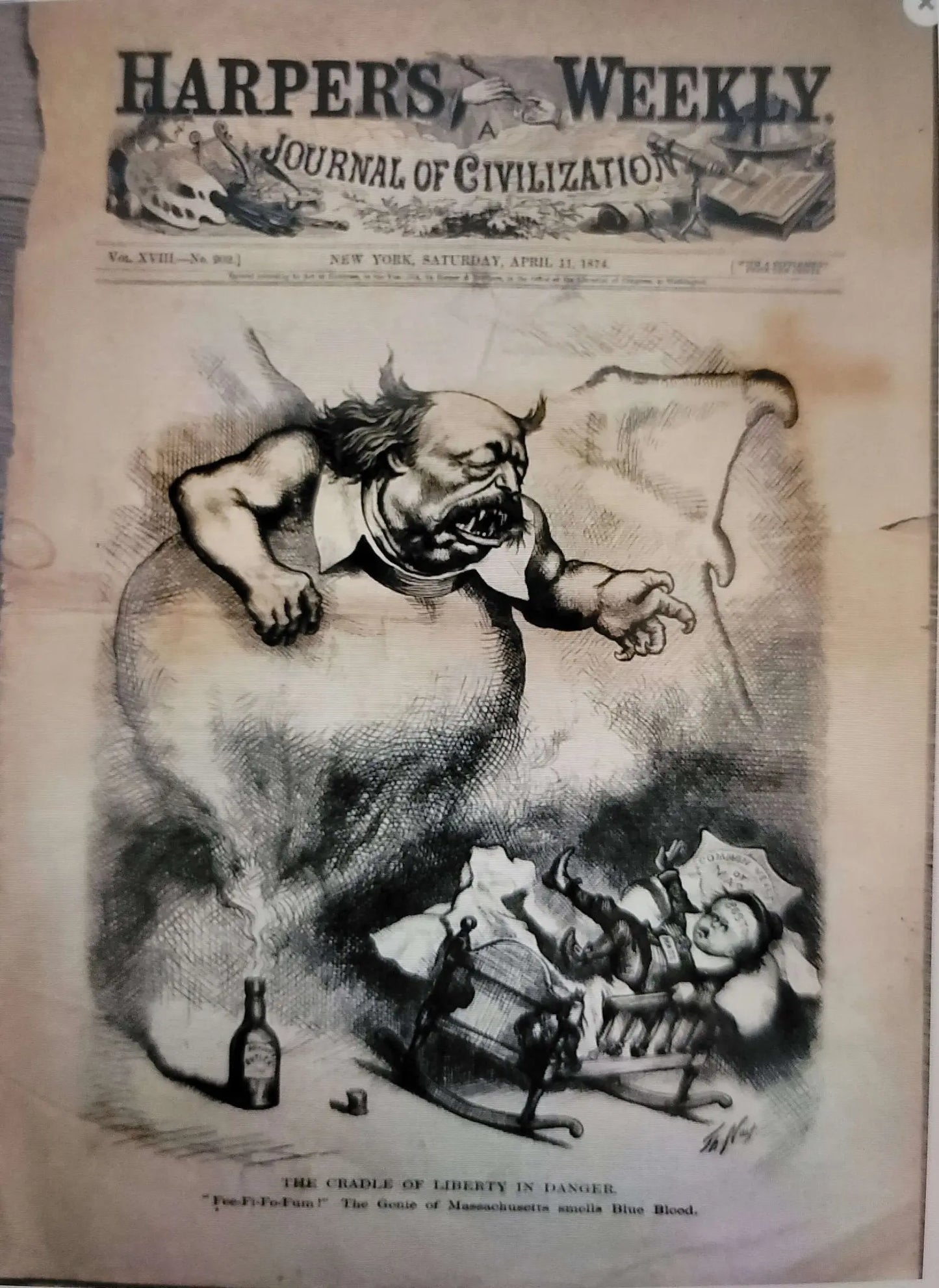 "The Cradle Of Liberty Is In Danger", Antique 1974, Harper's Weekly Front Page