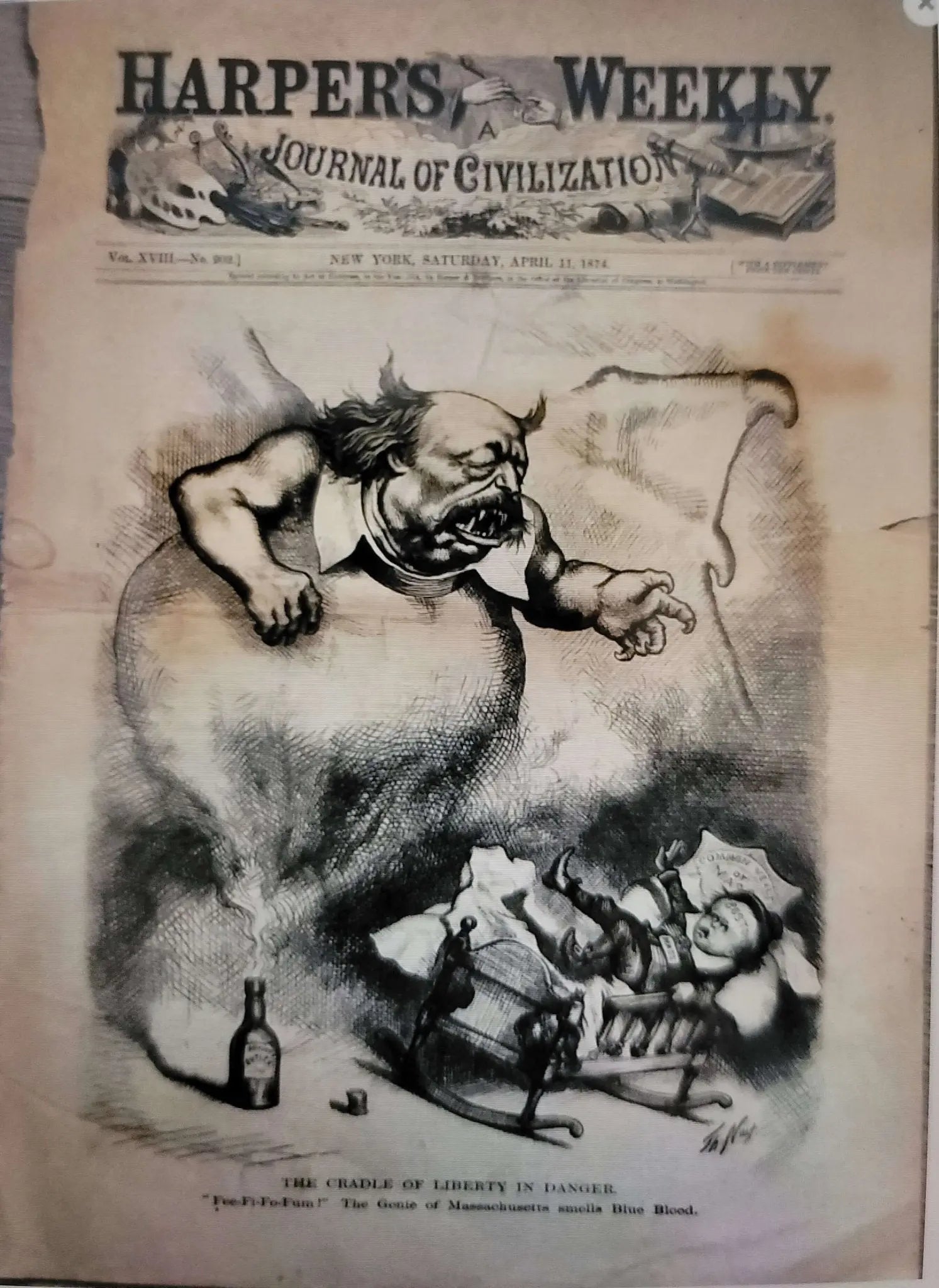 "The Cradle Of Liberty Is In Danger", Antique 1974, Harper's Weekly Front Page